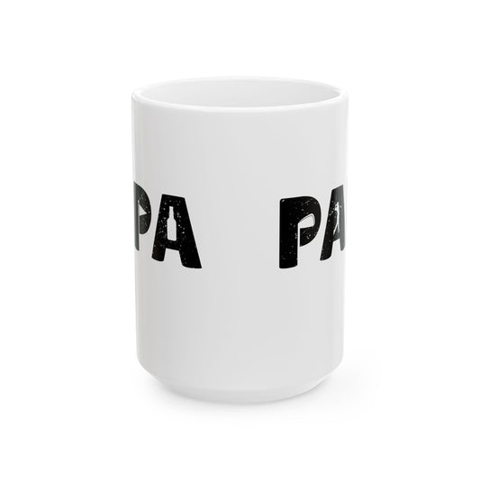 Papa Distressed Text Ceramic Mug — Father’s Day Gift Coffee Cup (15oz)