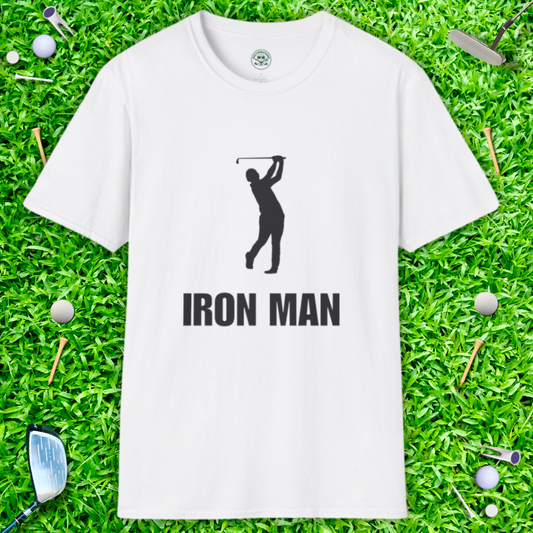 Iron Man Golf Graphic T‑Shirt — Golfer Silhouette Sports Tee