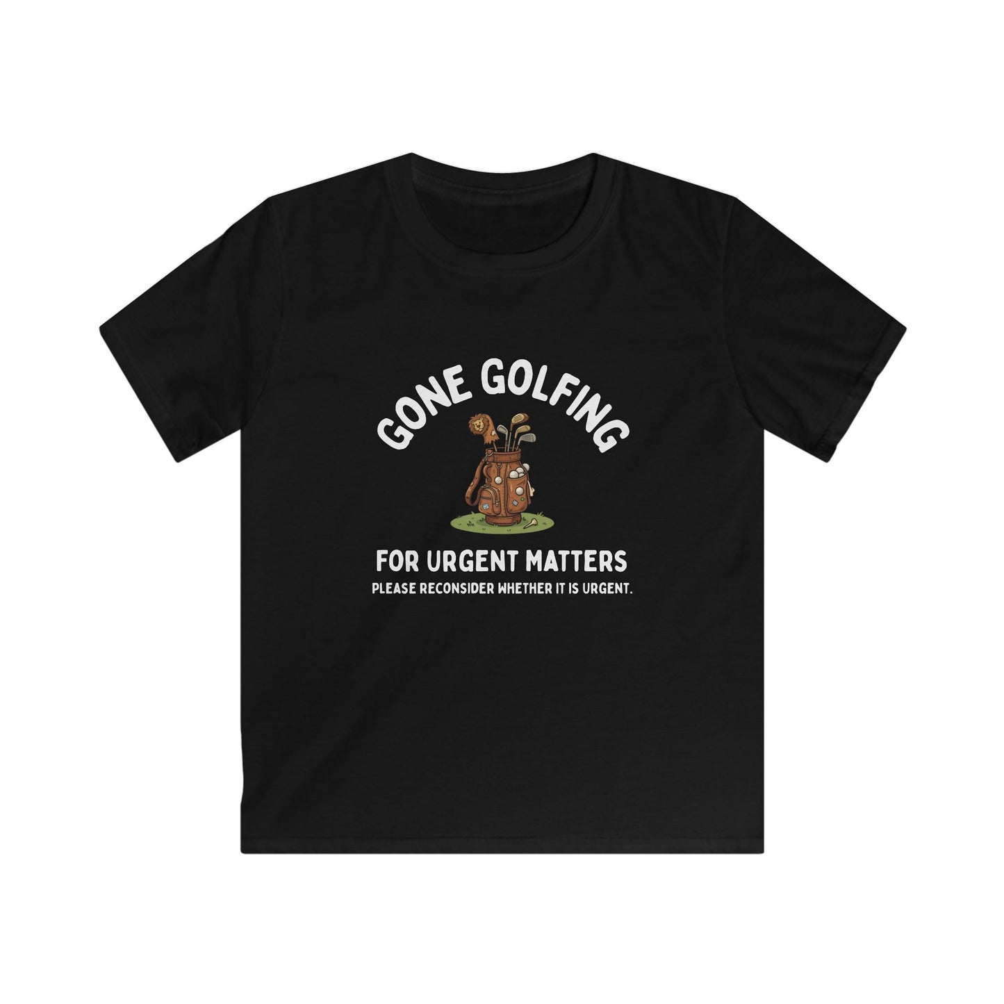 Gone Golfing for Urgent Matters Kids Tee — Funny Golf Bag Design