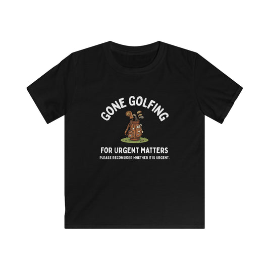 Gone Golfing for Urgent Matters Kids Tee — Funny Golf Bag Design