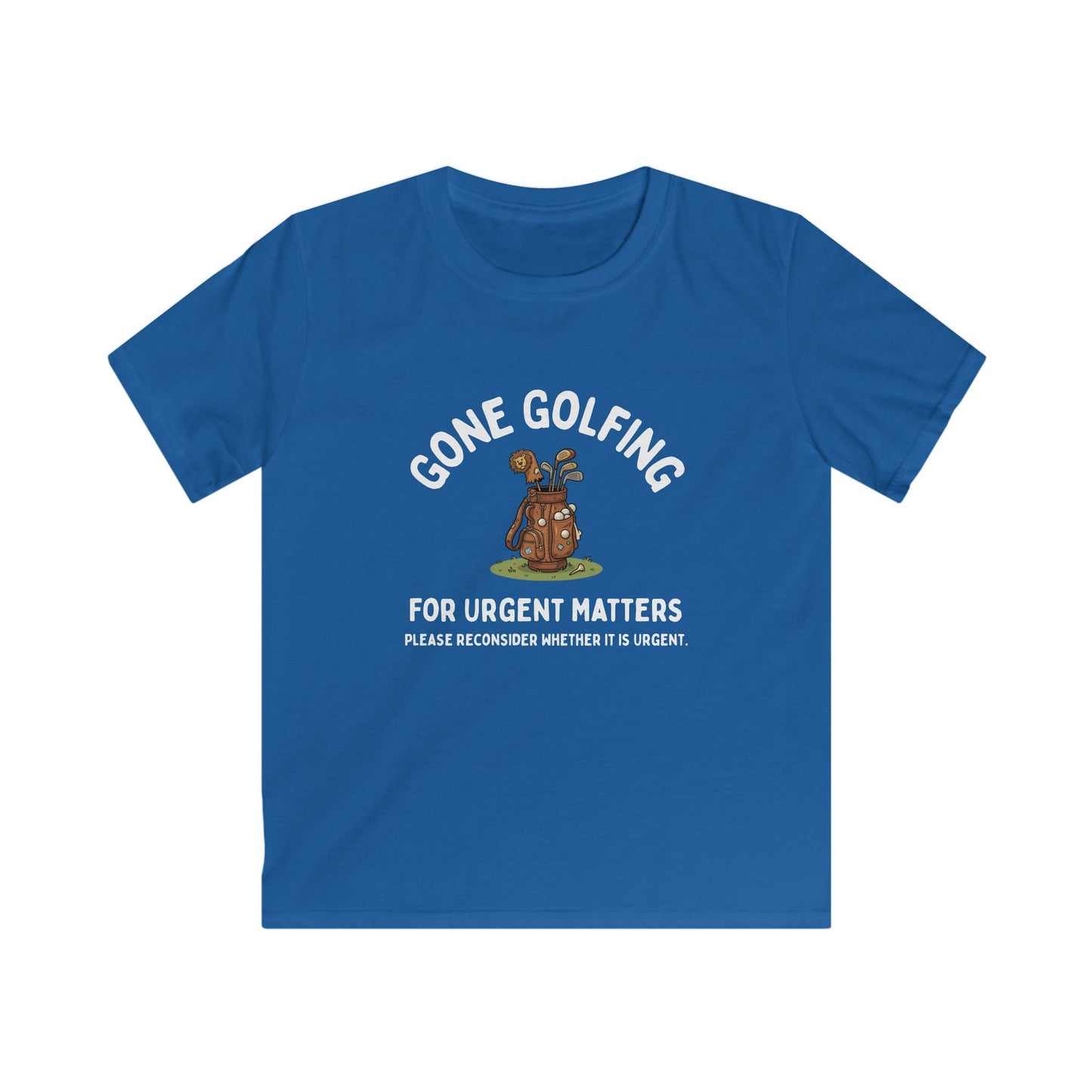 Gone Golfing for Urgent Matters Kids Tee — Funny Golf Bag Design
