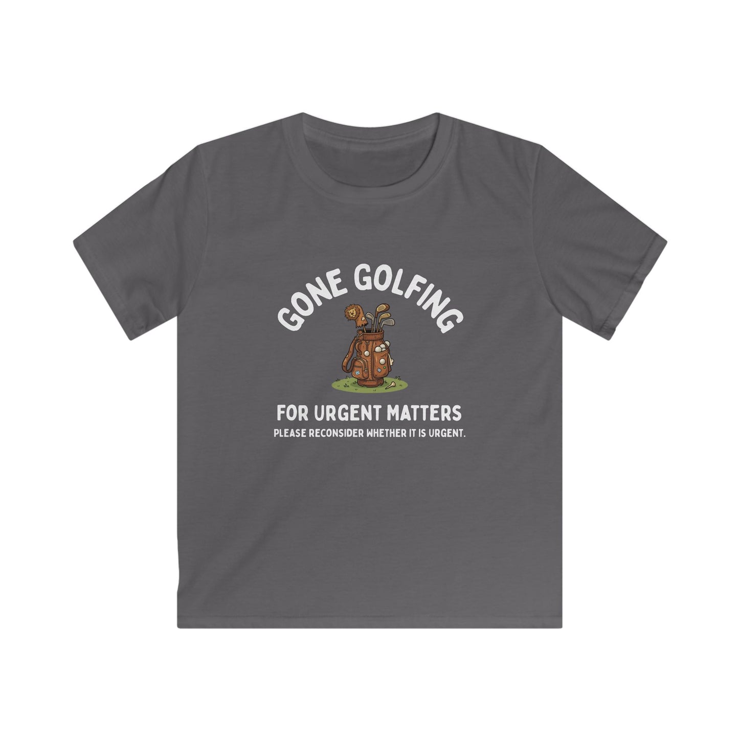 Gone Golfing for Urgent Matters Kids Tee — Funny Golf Bag Design