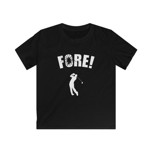 "FORE!" Kids Golf T‑Shirt — Golf Player Graphic Tee for Young Golfers
