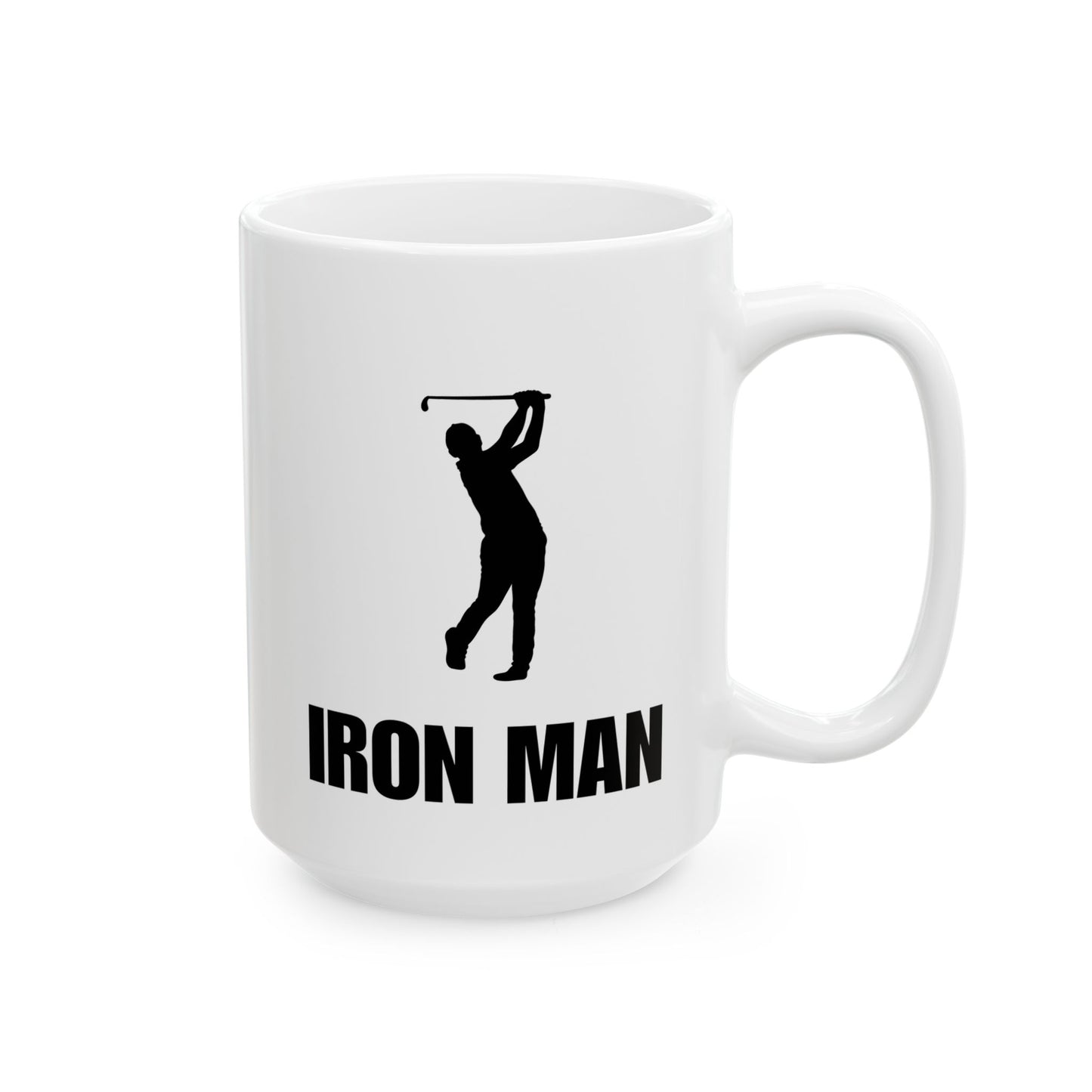 Ironman Bold Text Ceramic Mug — Funny Golfer Coffee Cup (15oz)