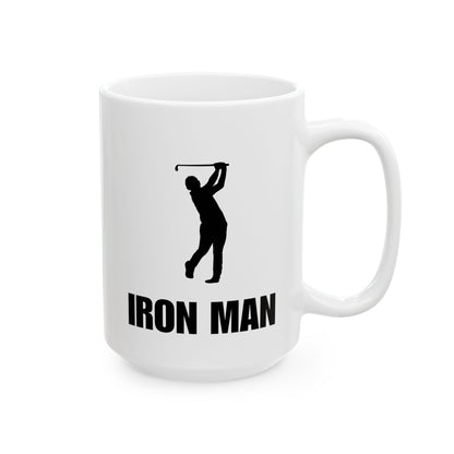 Ironman Bold Text Ceramic Mug — Funny Golfer Coffee Cup (15oz)
