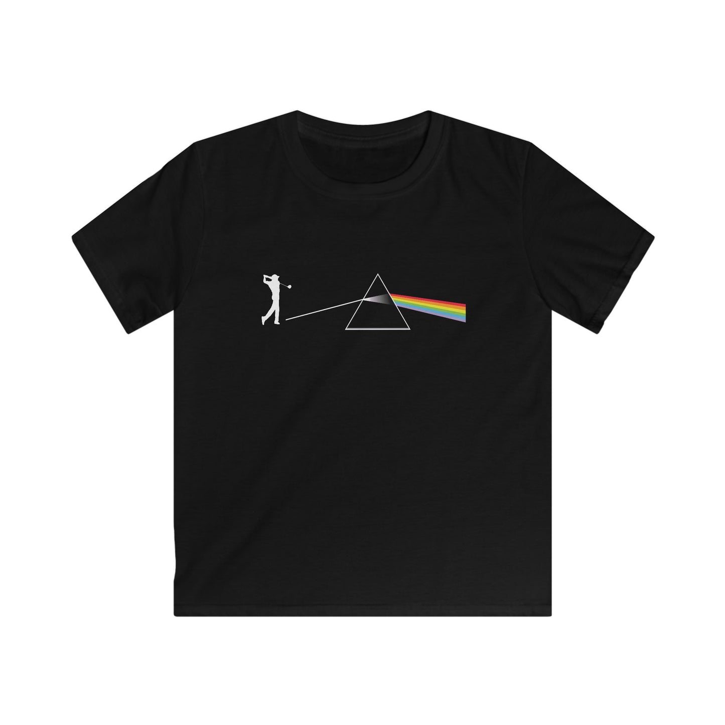 Dark Side Of The Moon Kids T-Shirt — Golf Prism Illustration Tee (Pink Floyd Inspired Rainbow Prism Design)