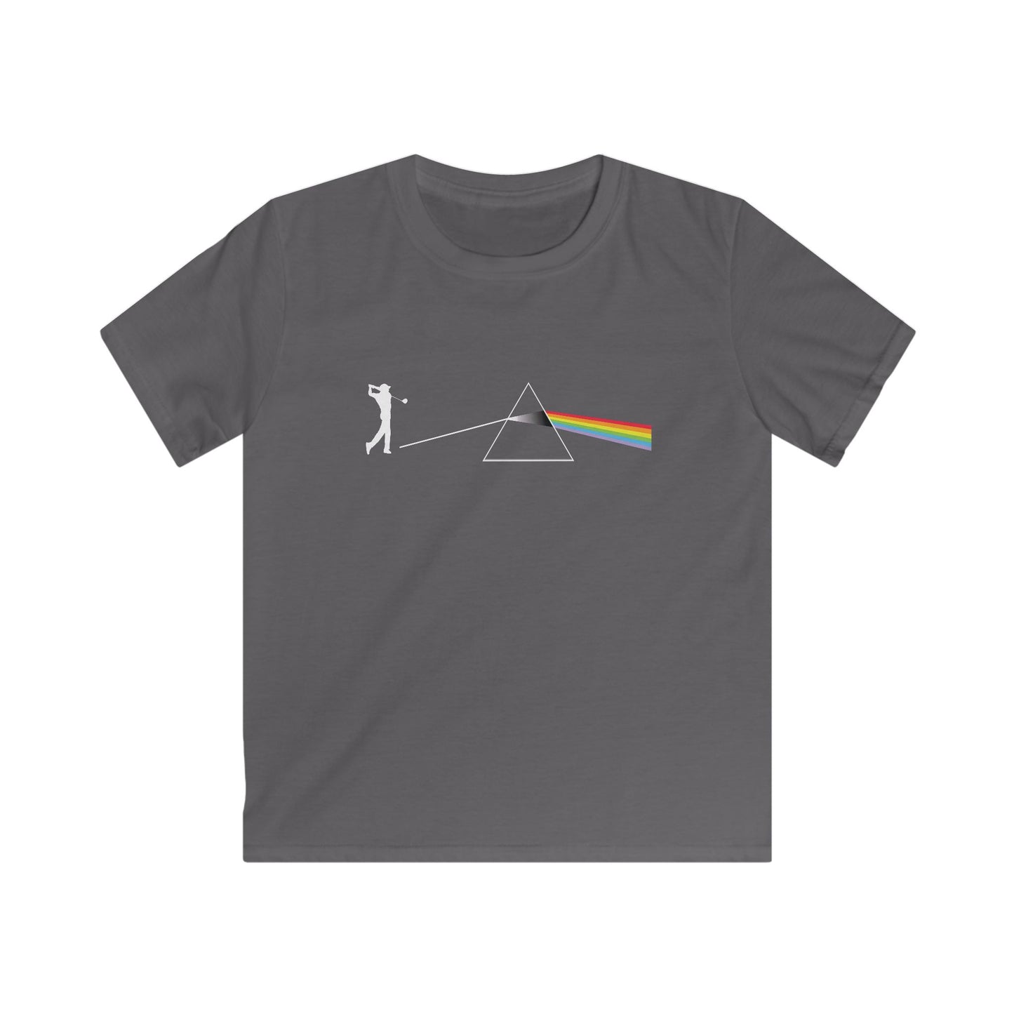Dark Side Of The Moon Kids T-Shirt — Golf Prism Illustration Tee (Pink Floyd Inspired Rainbow Prism Design)