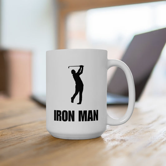 Ironman Bold Text Ceramic Mug — Funny Golfer Coffee Cup (15oz)
