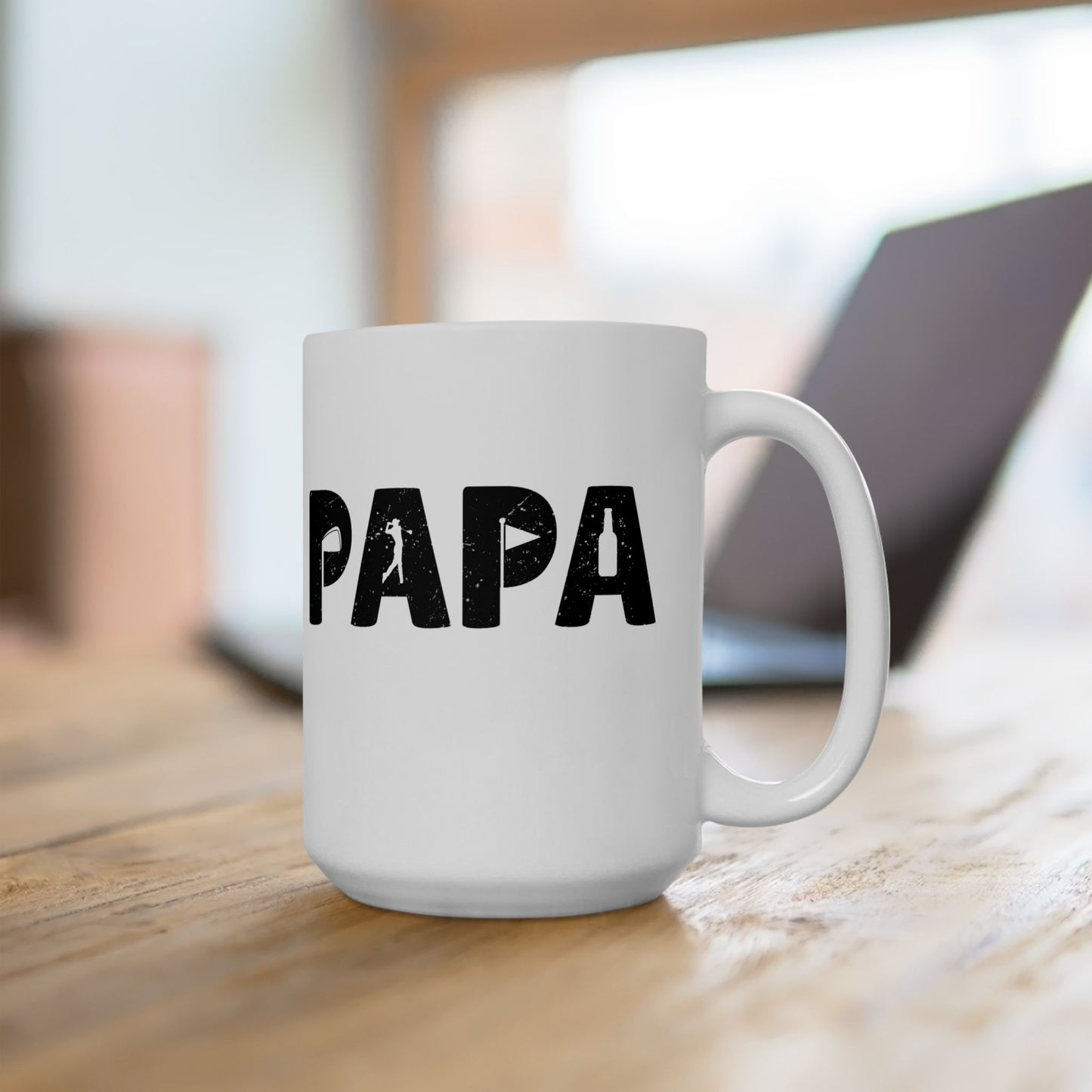 Papa Distressed Text Ceramic Mug — Father’s Day Gift Coffee Cup (15oz)