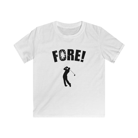 "FORE!" Kids Golf T‑Shirt — Golf Player Graphic Tee for Young Golfers