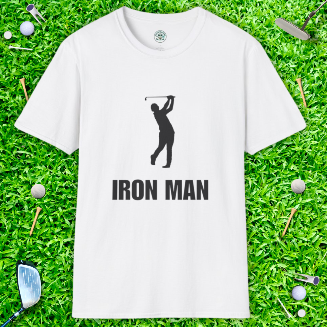 Iron Man Golf Graphic T‑Shirt — Golfer Silhouette Sports Tee