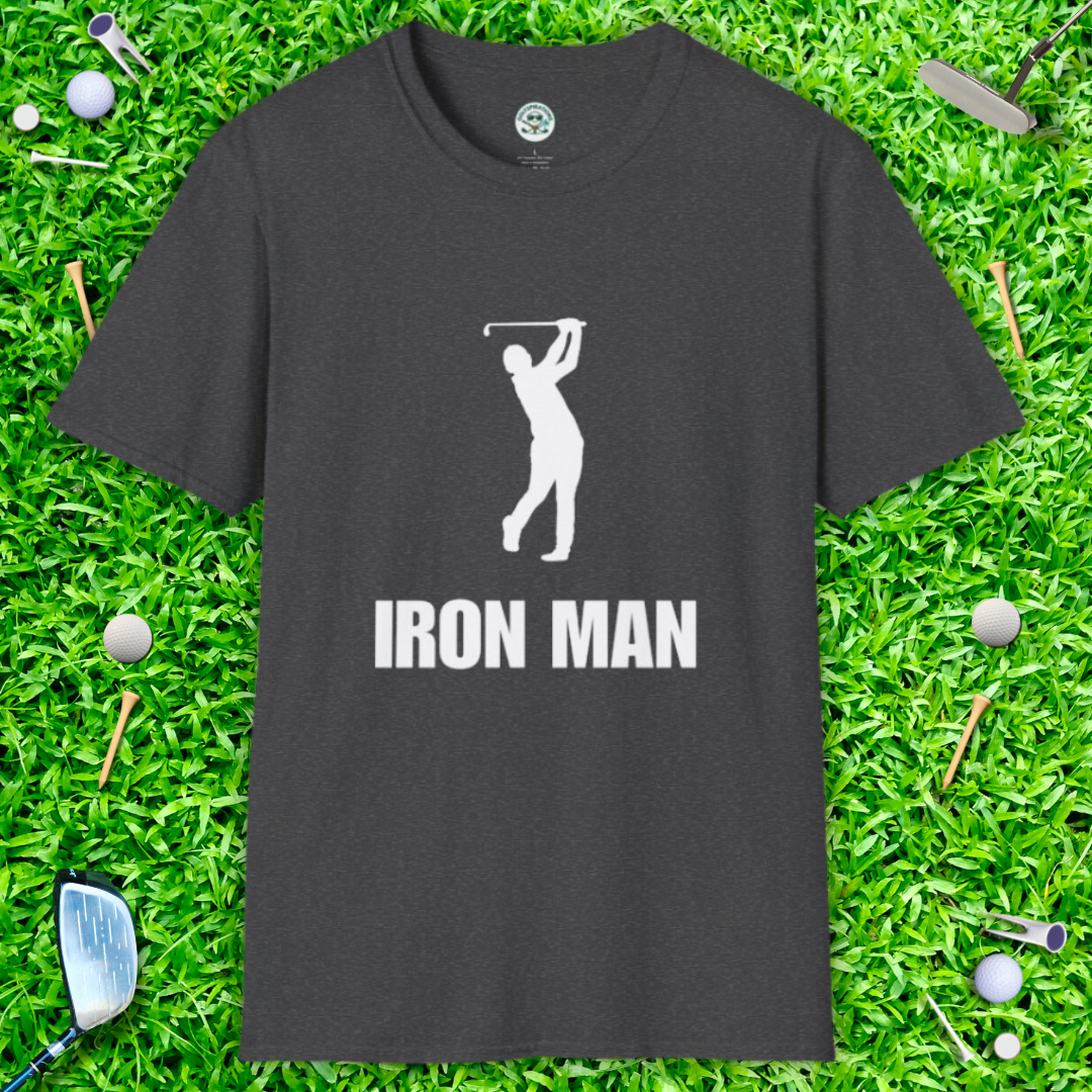 Iron Man Golf Graphic T‑Shirt — Golfer Silhouette Sports Tee