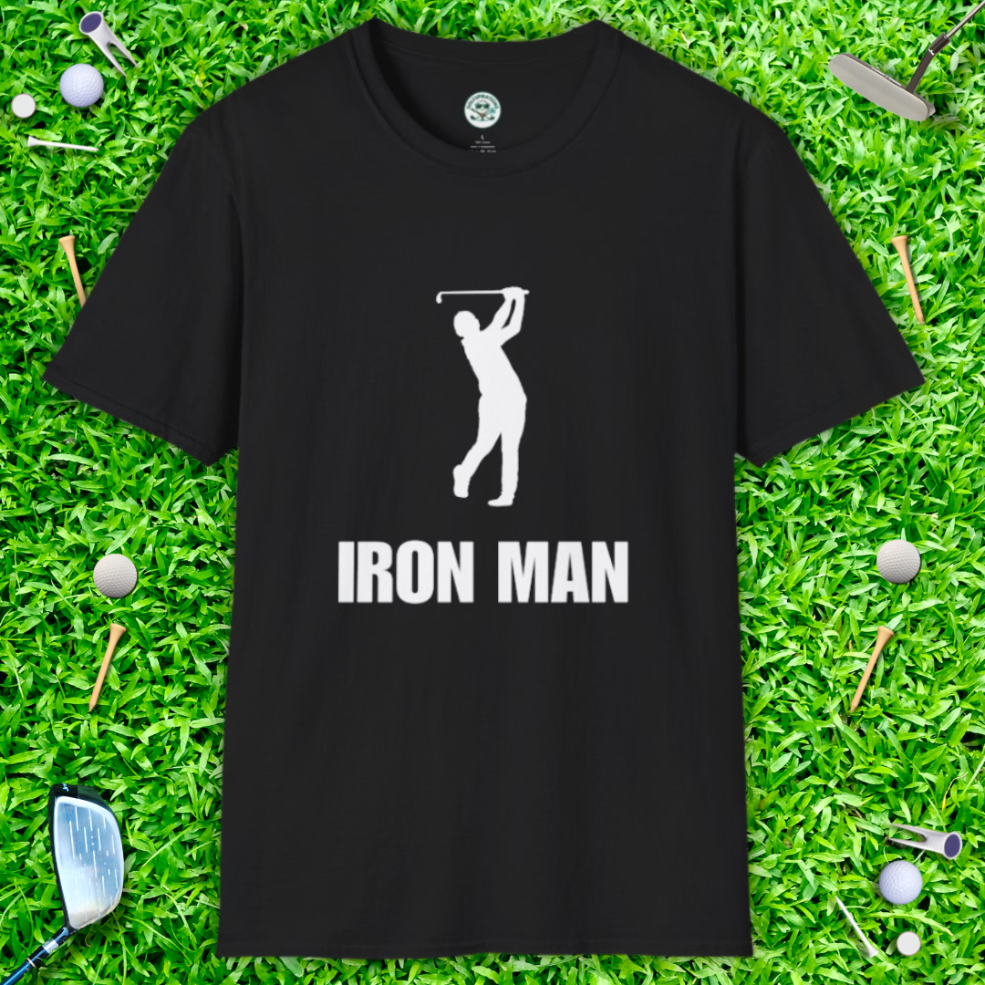 Iron Man Golf Graphic T‑Shirt — Golfer Silhouette Sports Tee