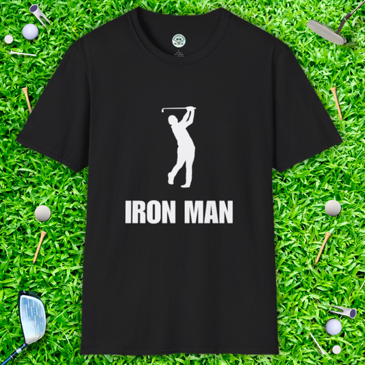 Iron Man Golf Graphic T‑Shirt — Golfer Silhouette Sports Tee
