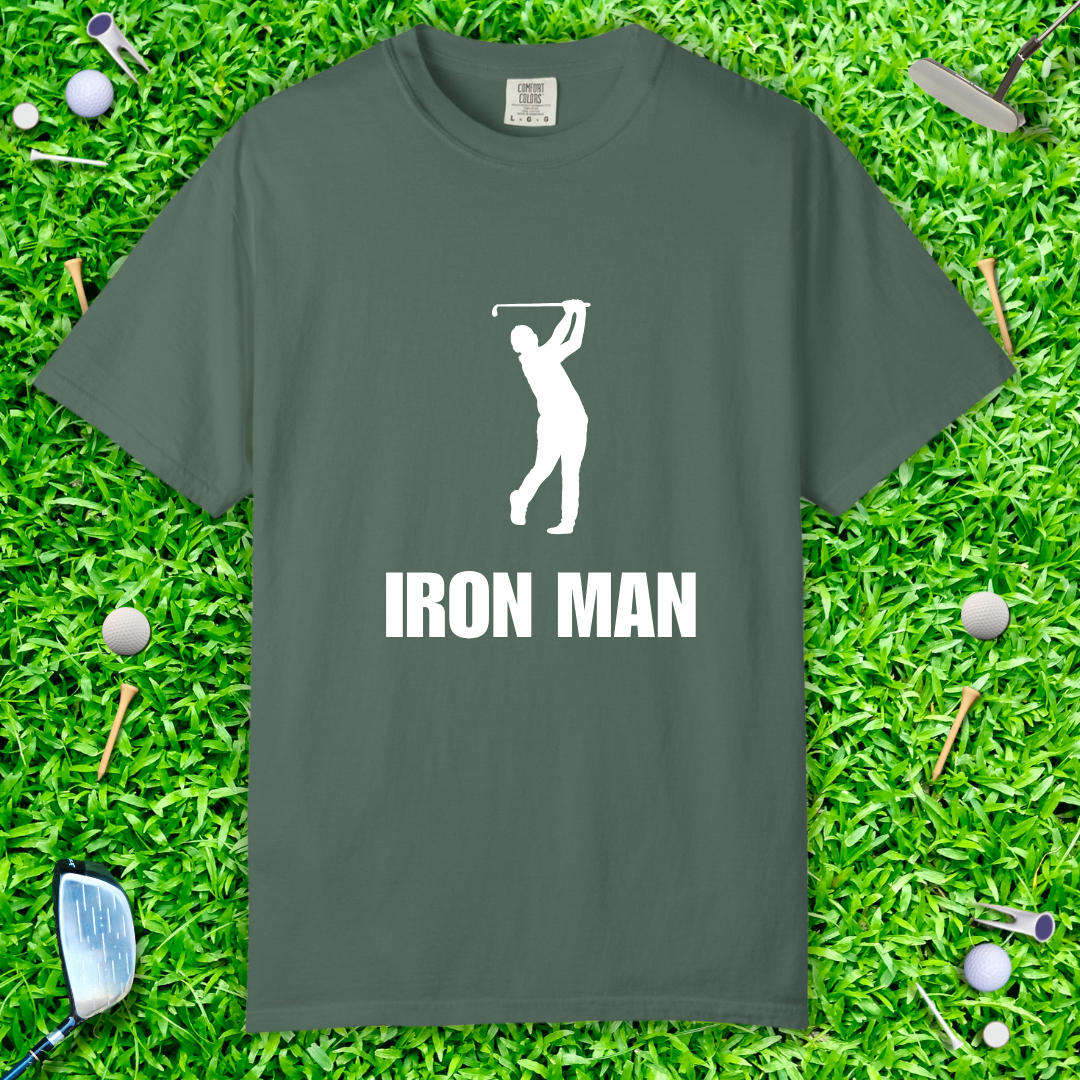 Iron Man Golf Graphic T‑Shirt — Golfer Silhouette Sports Tee