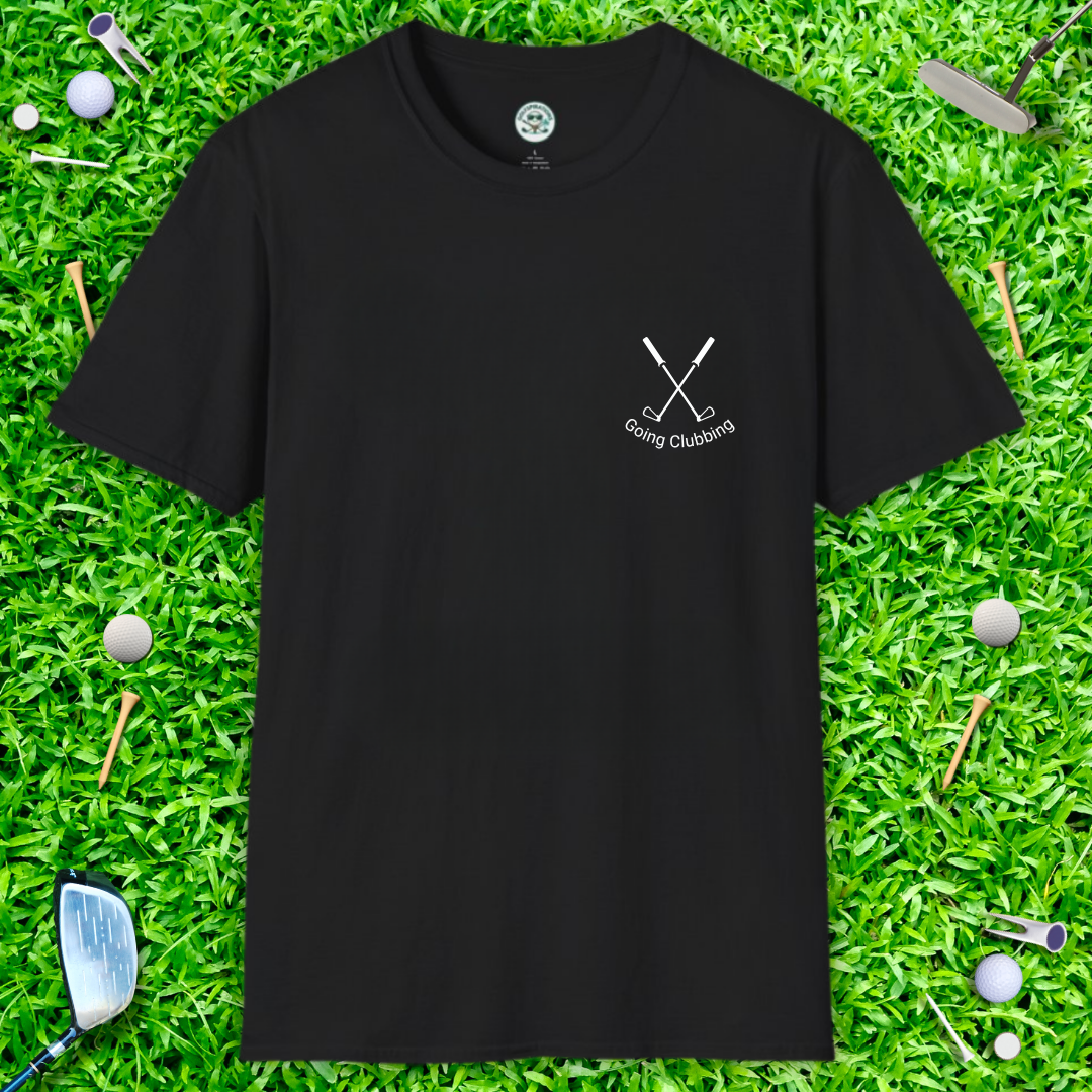 Going Clubbing T-Shirt — Minimalist Crossed Golf Clubs Chest Logo