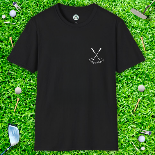 Going Clubbing T-Shirt — Minimalist Crossed Golf Clubs Chest Logo