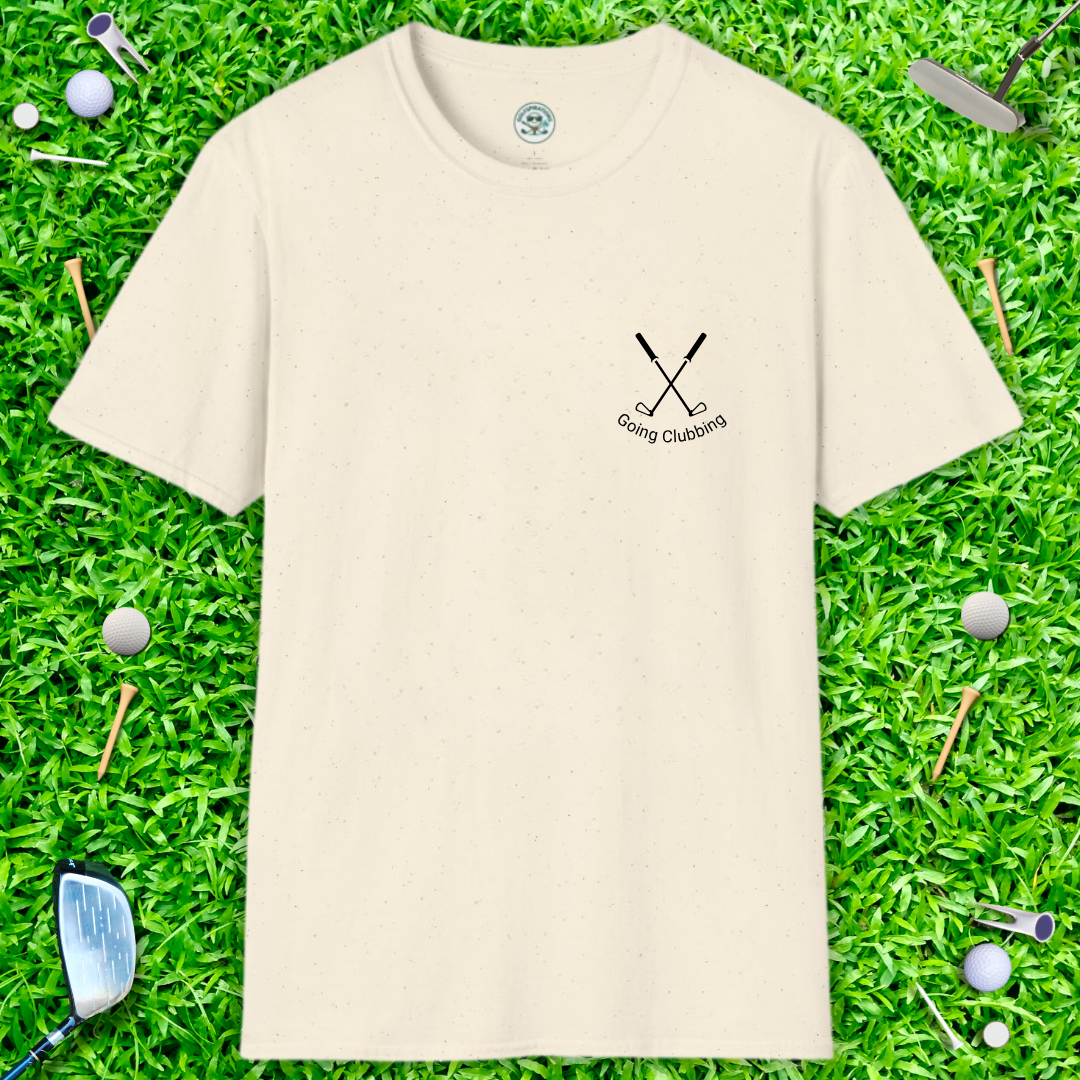 Going Clubbing T-Shirt — Minimalist Crossed Golf Clubs Chest Logo