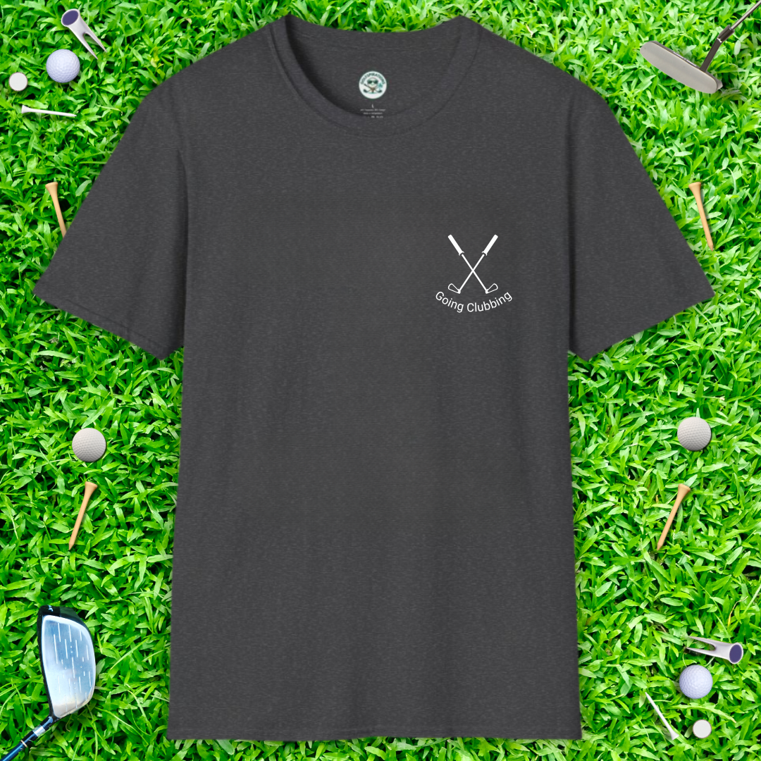 Going Clubbing T-Shirt — Minimalist Crossed Golf Clubs Chest Logo