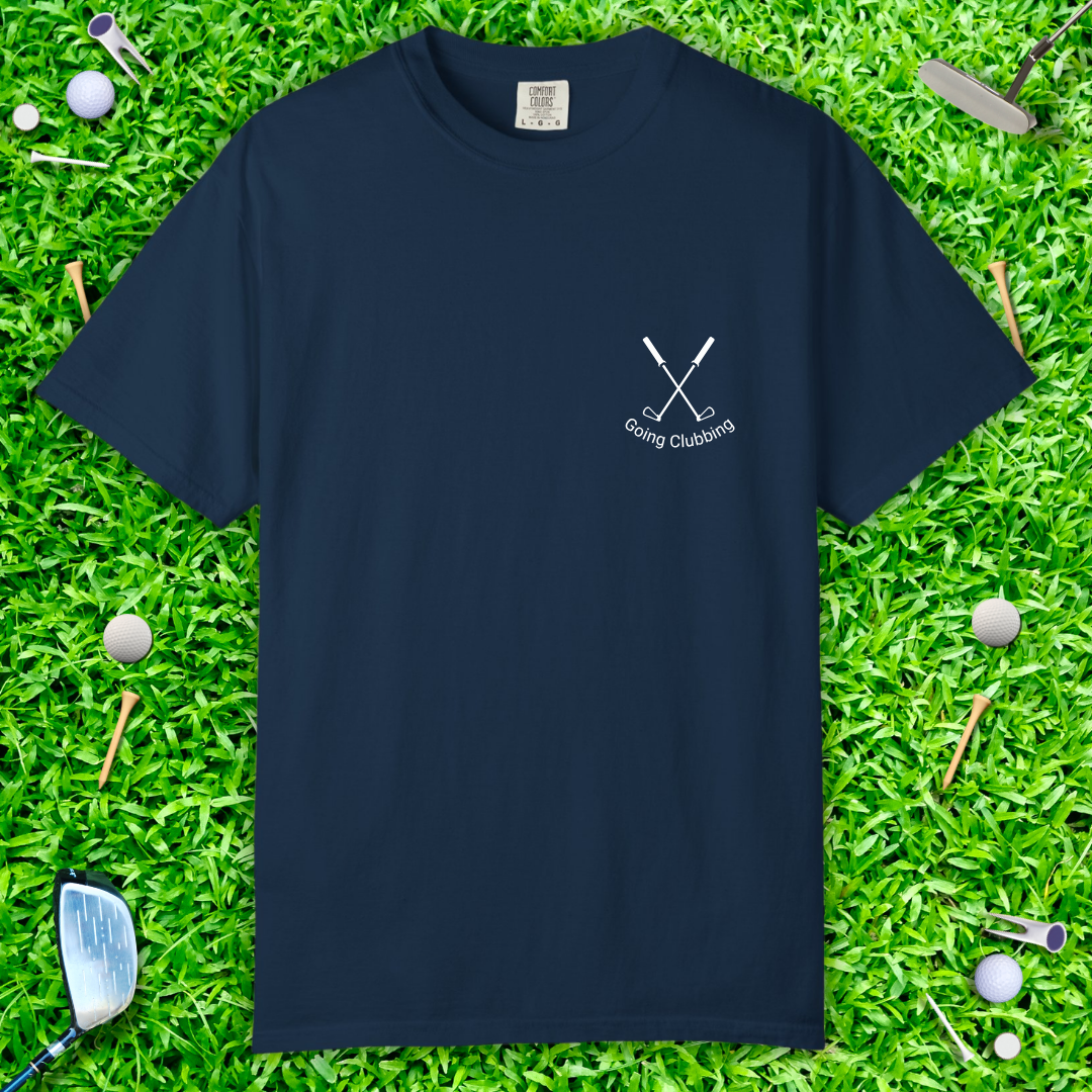 Going Clubbing T-Shirt — Minimalist Crossed Golf Clubs Chest Logo