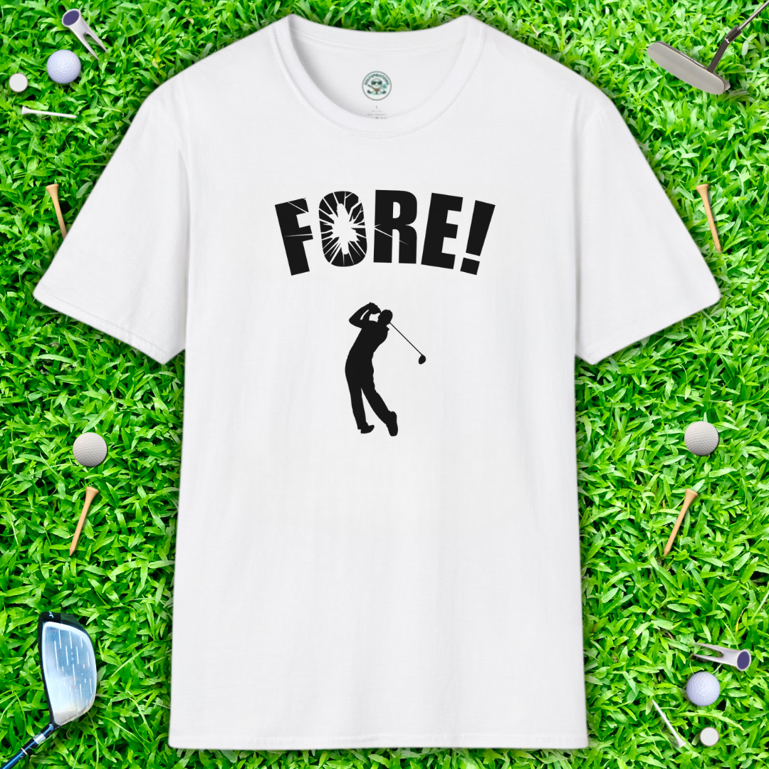 'FORE!' Graphic Golf T-Shirt — Golfer Silhouette Casual Tee