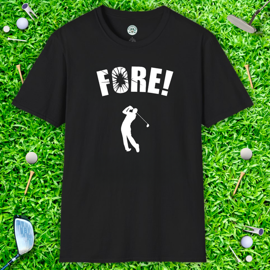 'FORE!' Graphic Golf T-Shirt — Golfer Silhouette Casual Tee