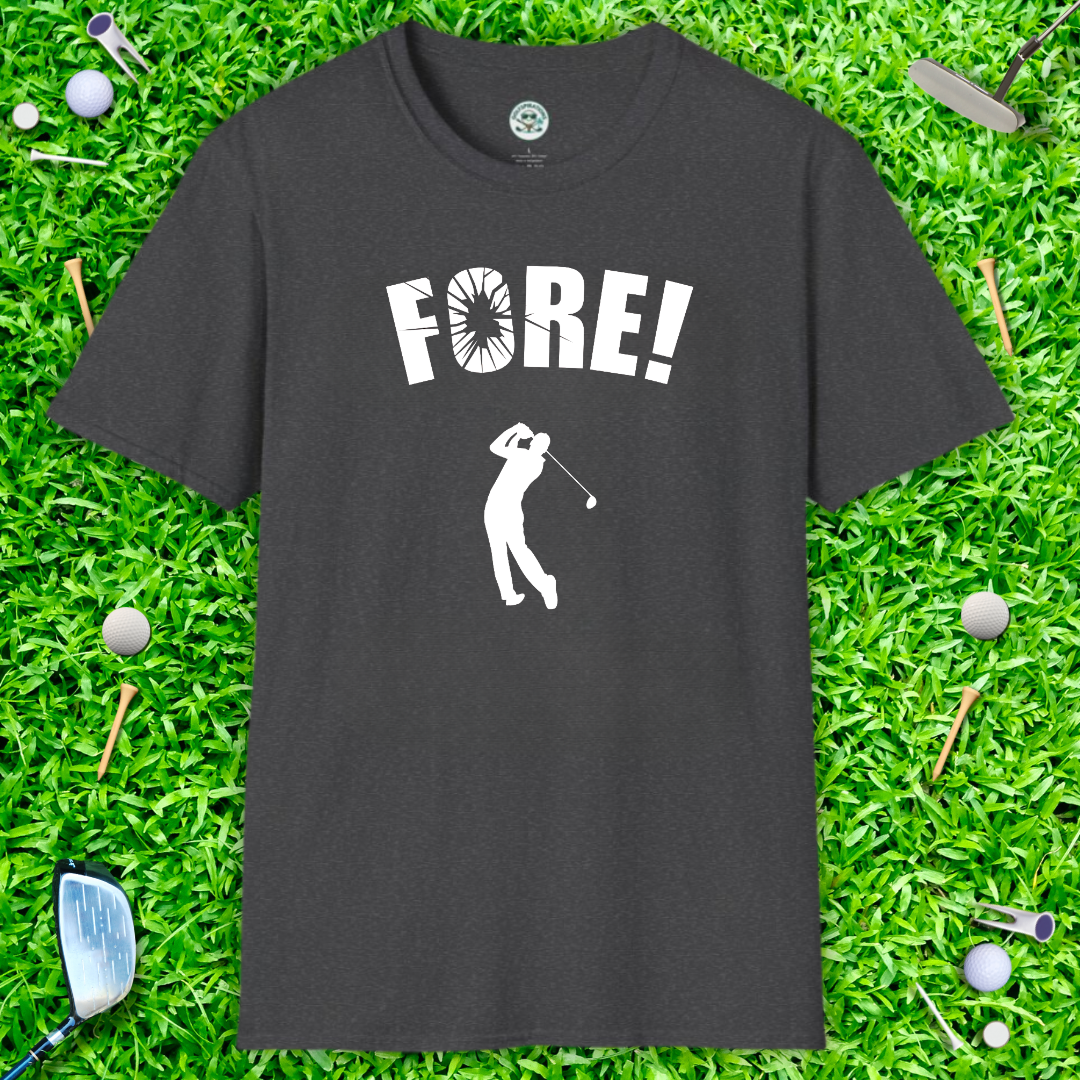 'FORE!' Graphic Golf T-Shirt — Golfer Silhouette Casual Tee