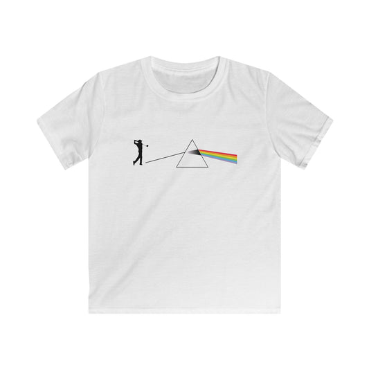 Dark Side Of The Moon Kids T-Shirt — Golf Prism Illustration Tee (Pink Floyd Inspired Rainbow Prism Design)