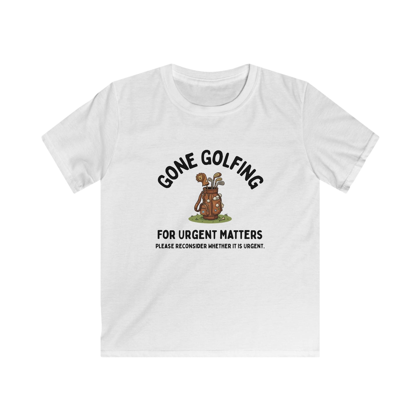 Gone Golfing for Urgent Matters Kids Tee — Funny Golf Bag Design