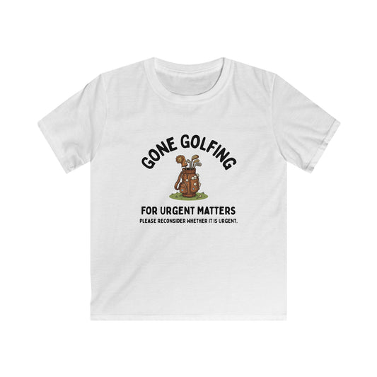Gone Golfing for Urgent Matters Kids Tee — Funny Golf Bag Design